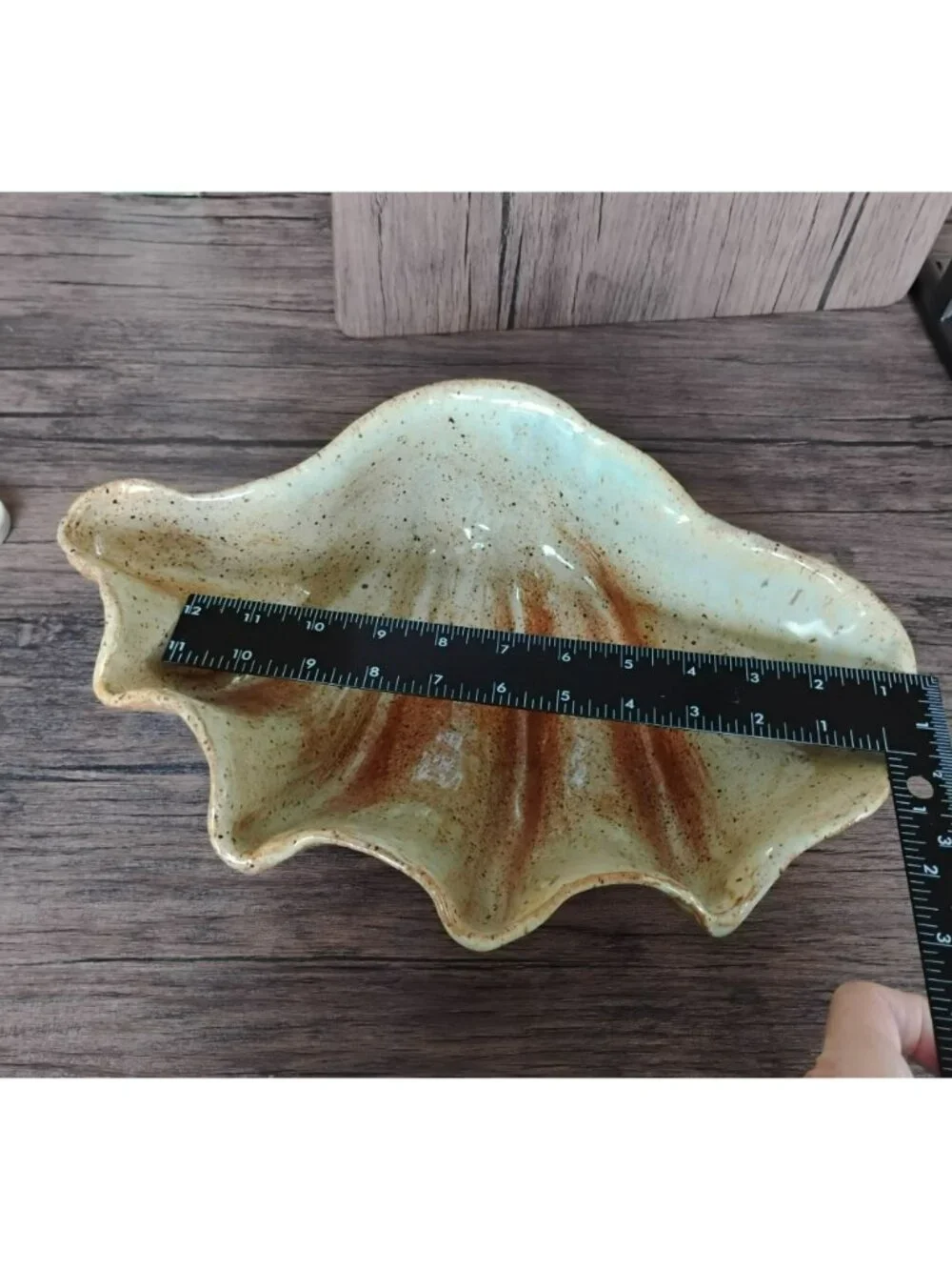 Handmade Ceramic Ruffled Clam Shell Shaped Bowl w Rustic Glaze 14